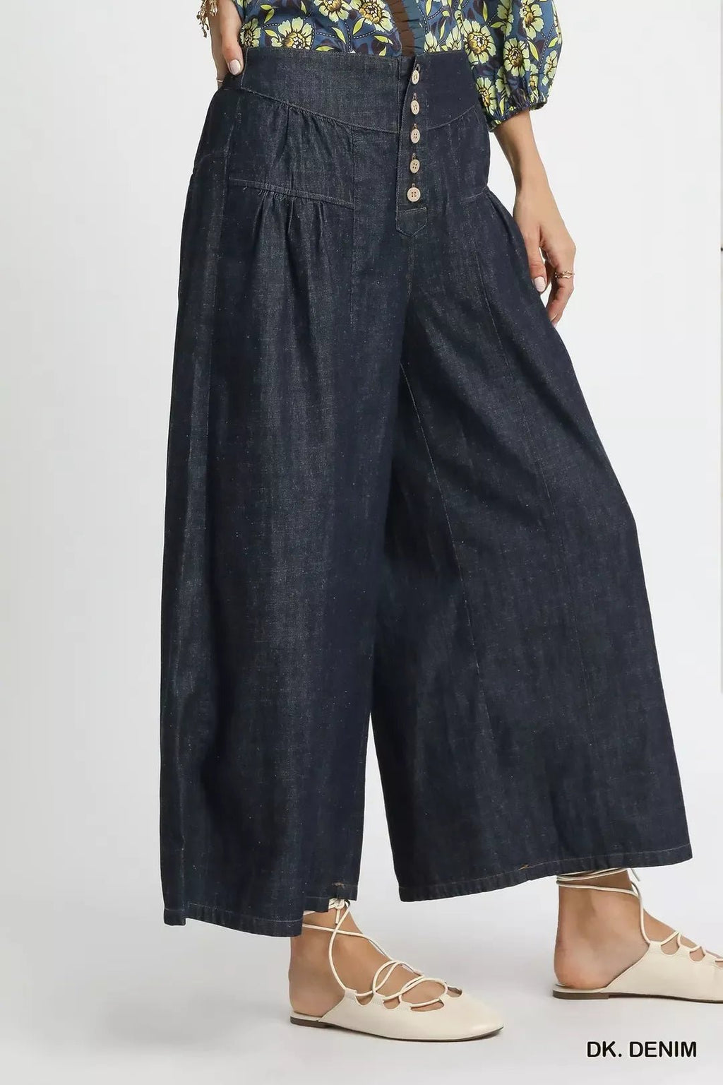 Umgee Stone Washed Wide-Leg Button-Front Culottes - Rooted & Reckless Co.
