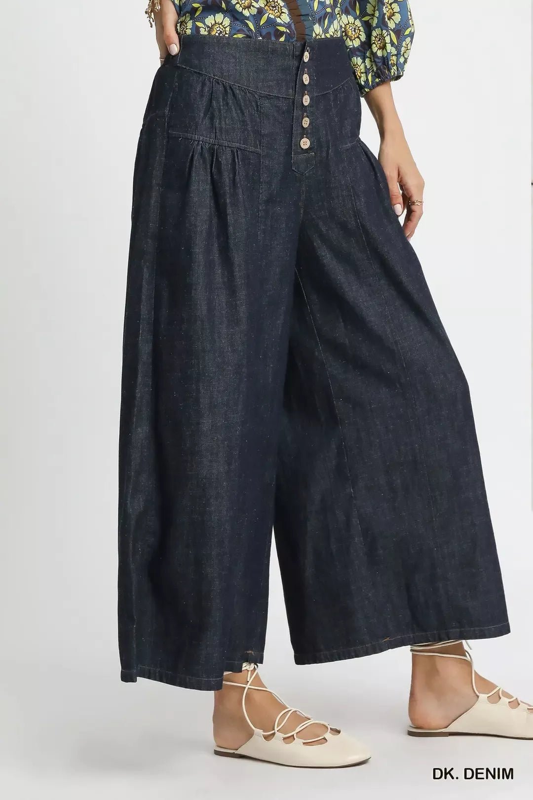 Umgee Stone Washed Wide-Leg Button-Front Culottes - Rooted & Reckless Co.