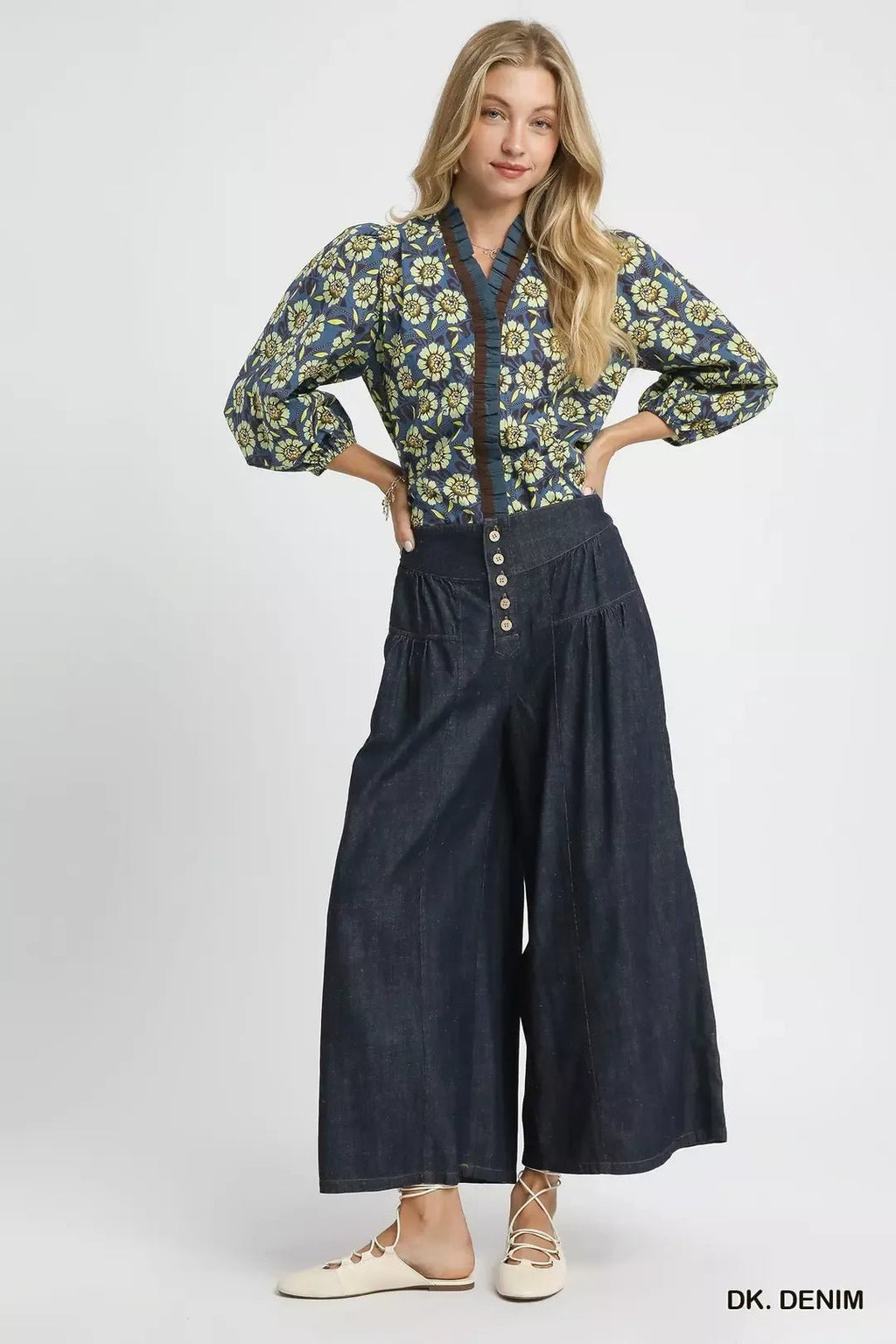 Umgee Stone Washed Wide-Leg Button-Front Culottes - Rooted & Reckless Co.