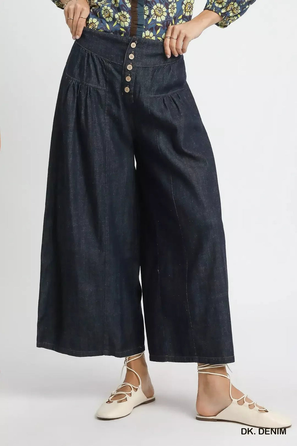 Umgee Stone Washed Wide-Leg Button-Front Culottes - Rooted & Reckless Co.