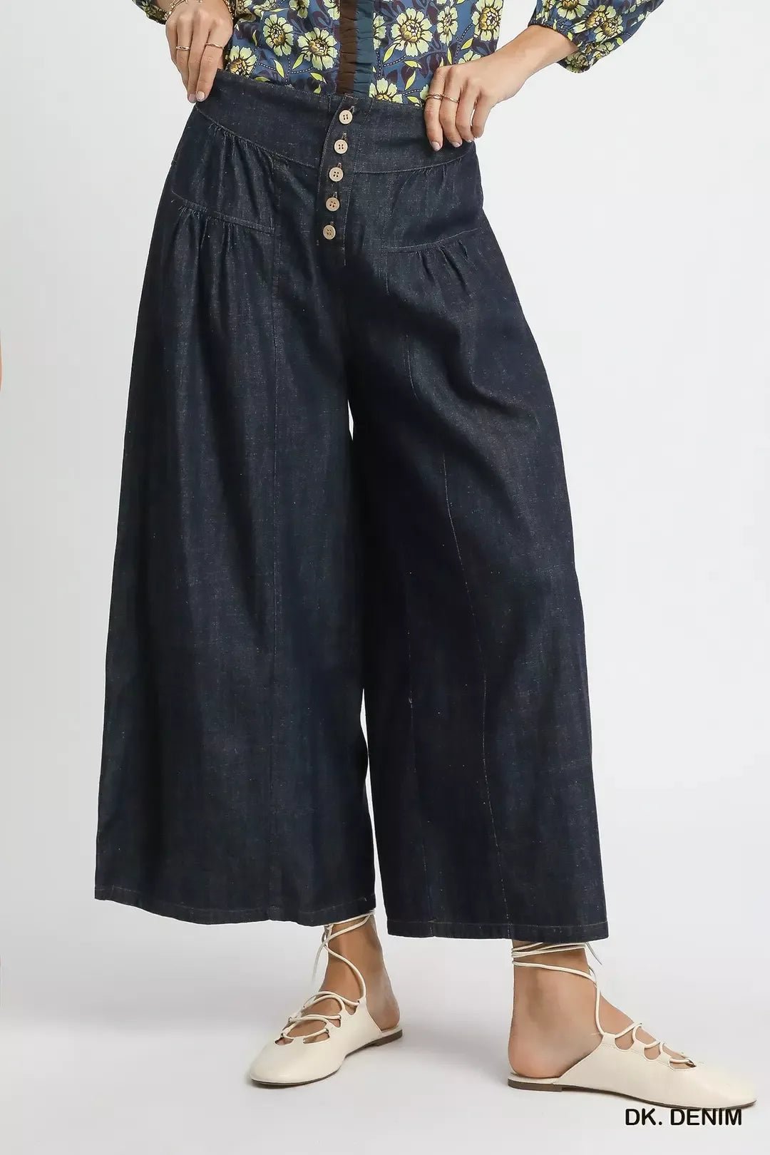 Umgee Stone Washed Wide-Leg Button-Front Culottes - Rooted & Reckless Co.