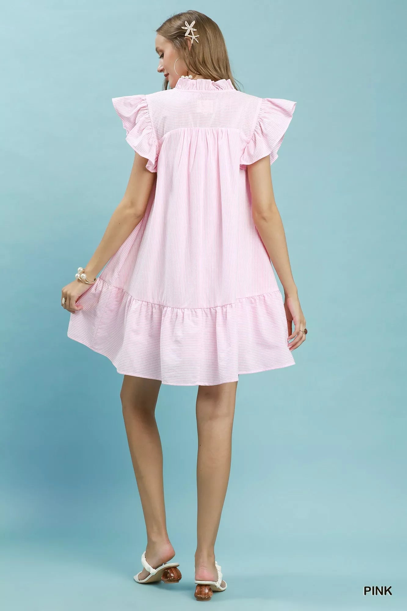 Umgee Stripe Smocked Yoke Ruffle Dress - Rooted & Reckless Co.
