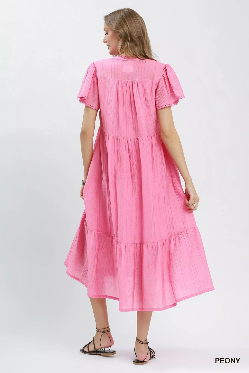 Umgee Textured Tiered Midi Dress with Side Pockets - Rooted & Reckless Co.