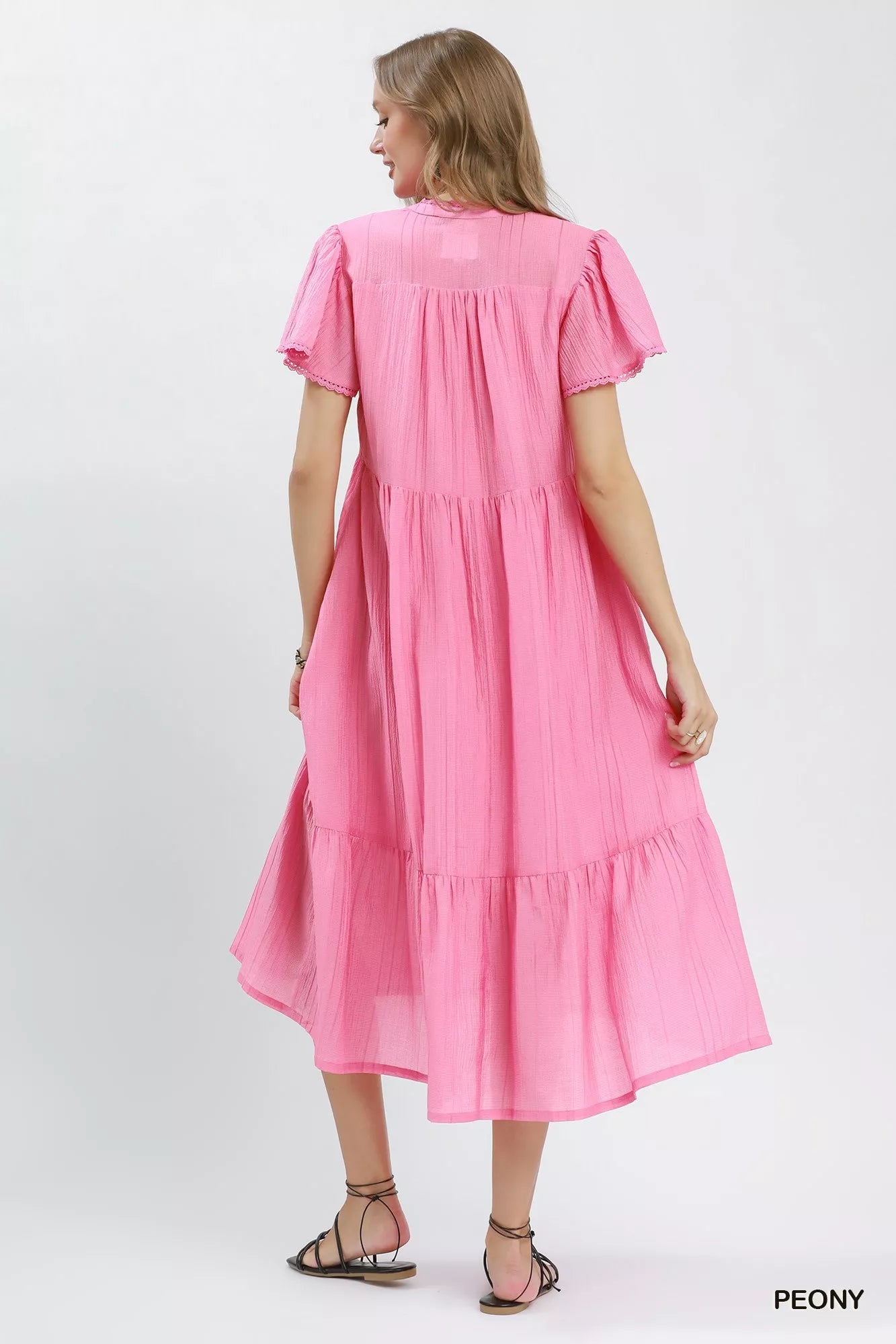 Umgee Textured Tiered Midi Dress with Side Pockets - Rooted & Reckless Co.