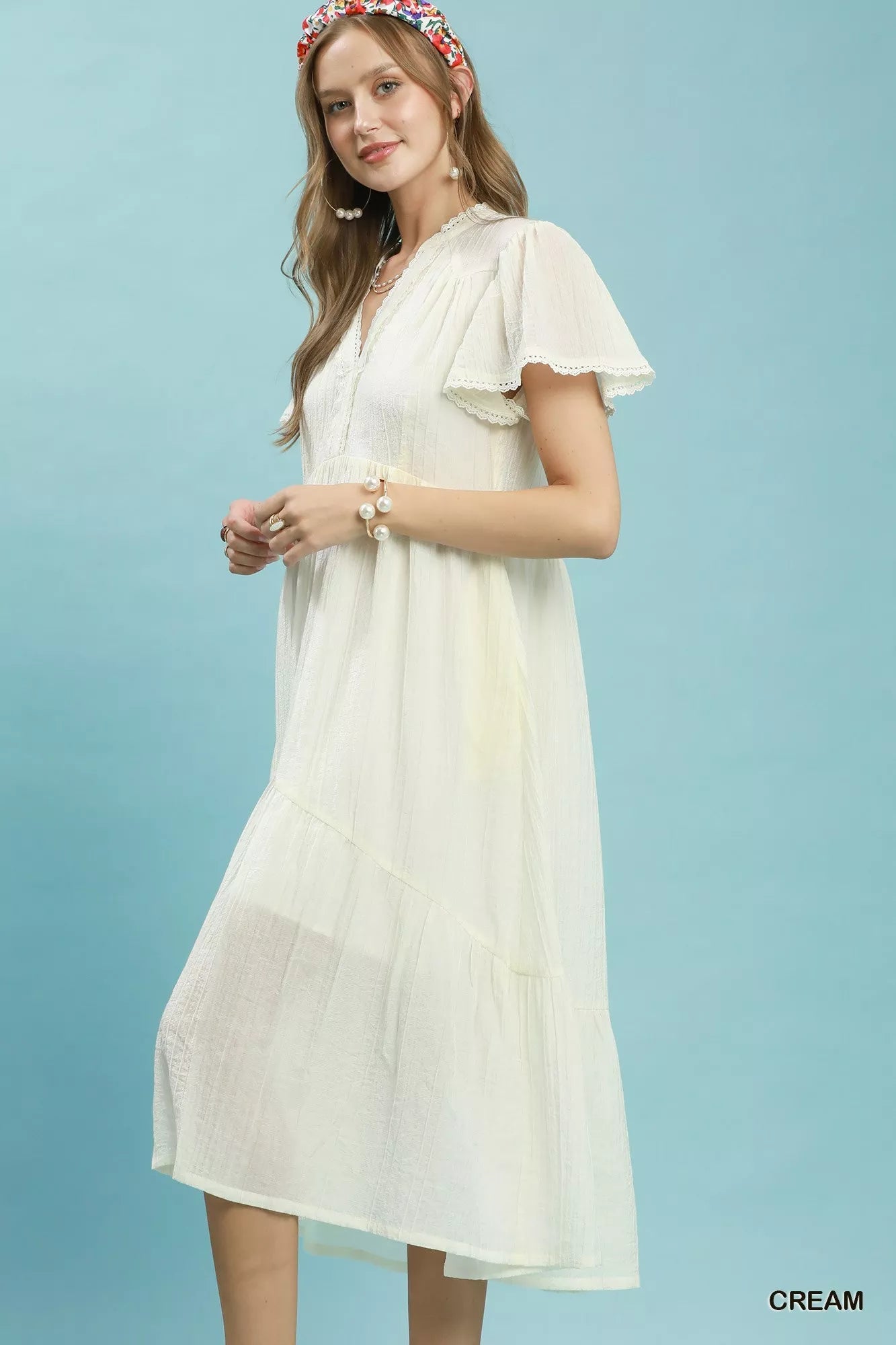 Umgee Textured Tiered Midi Dress with Side Pockets - Rooted & Reckless Co.