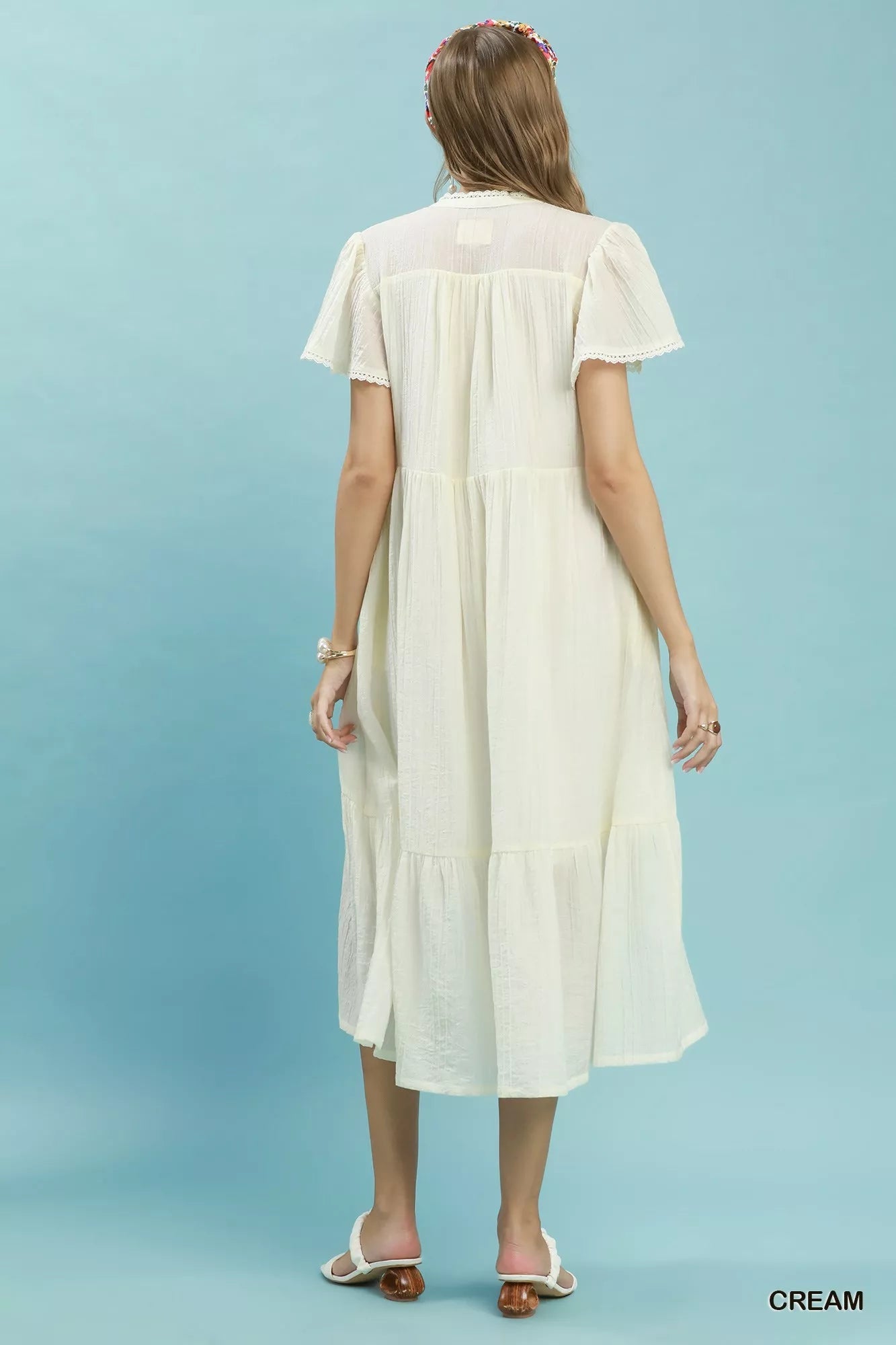 Umgee Textured Tiered Midi Dress with Side Pockets - Rooted & Reckless Co.
