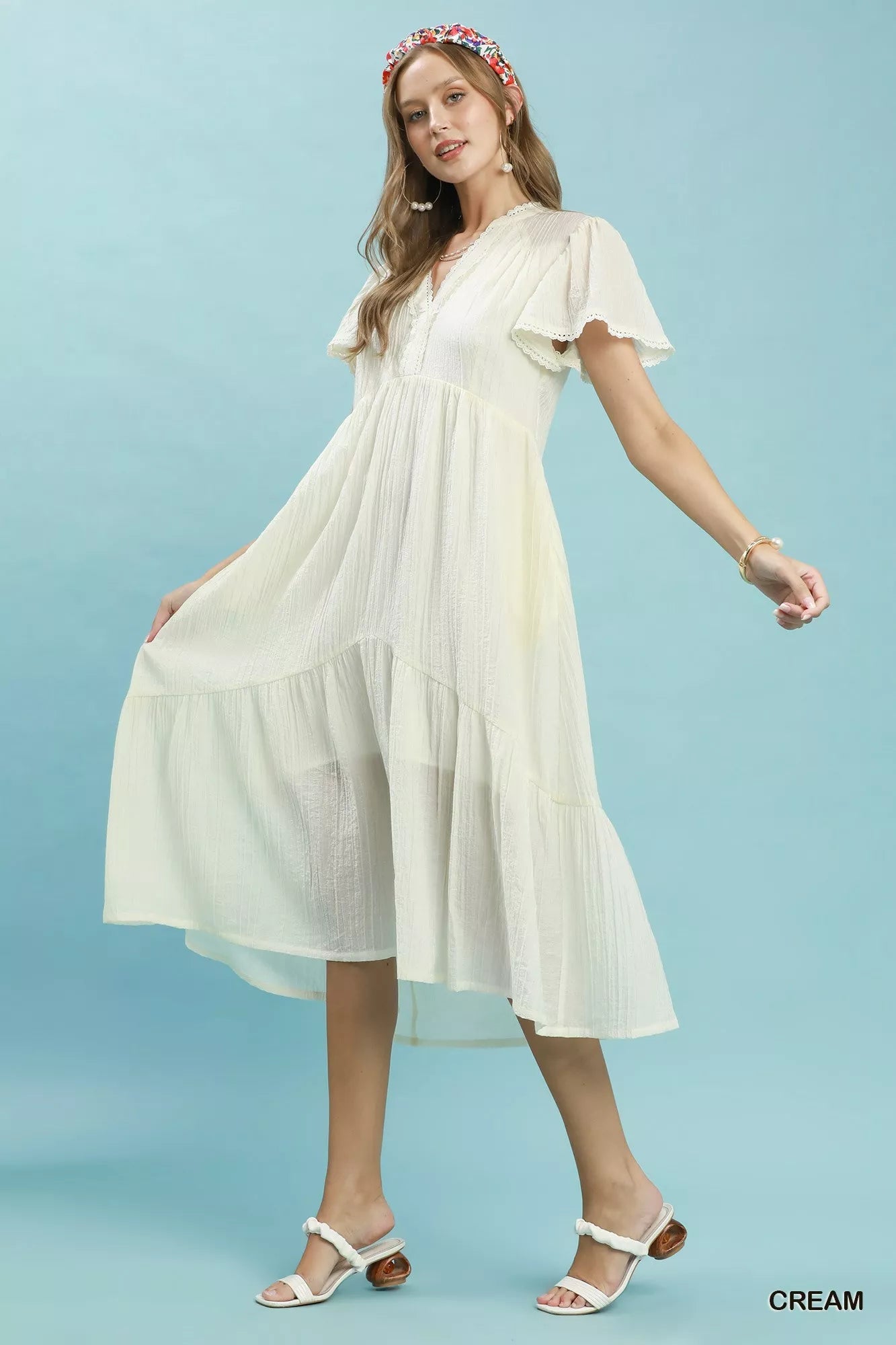 Umgee Textured Tiered Midi Dress with Side Pockets - Rooted & Reckless Co.