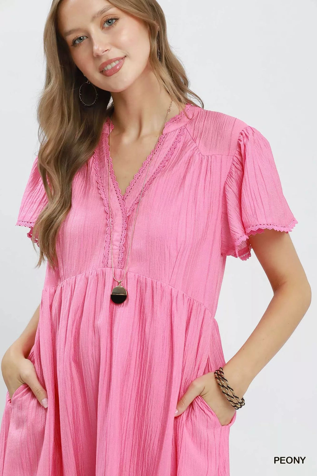 Umgee Textured Tiered Midi Dress with Side Pockets - Rooted & Reckless Co.