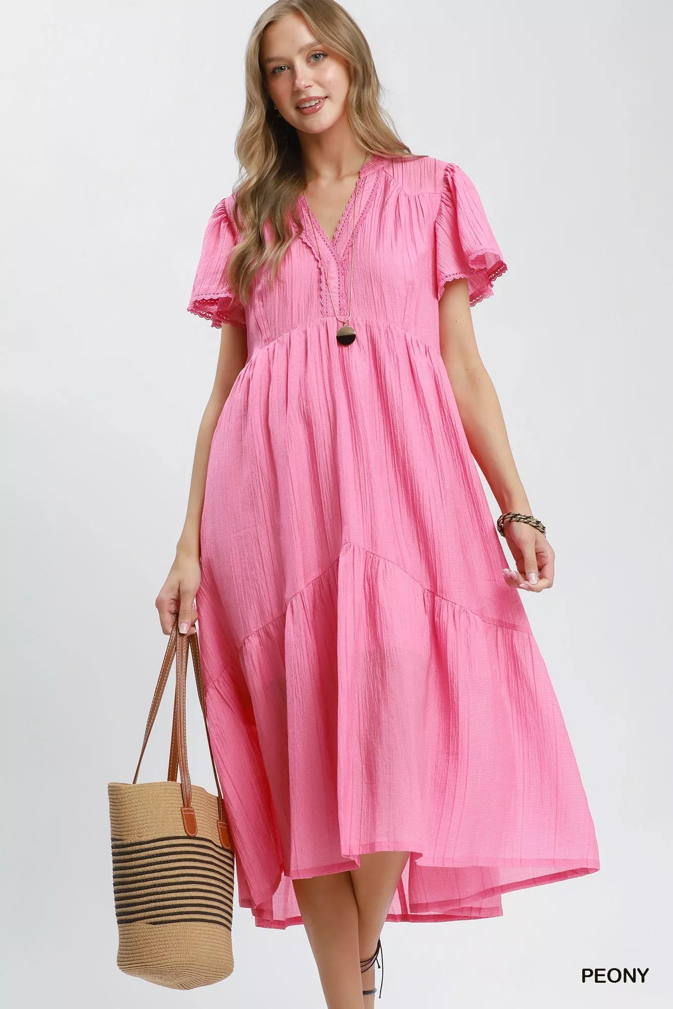 Umgee Textured Tiered Midi Dress with Side Pockets - Rooted & Reckless Co.