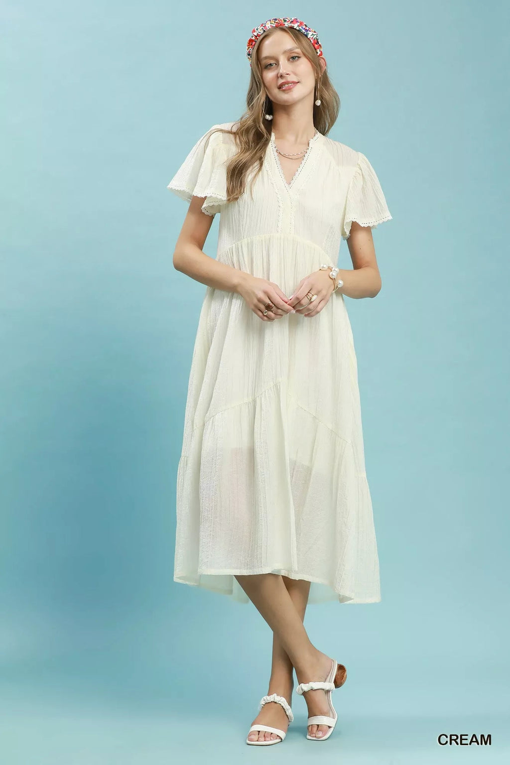 Umgee Textured Tiered Midi Dress with Side Pockets - Rooted & Reckless Co.