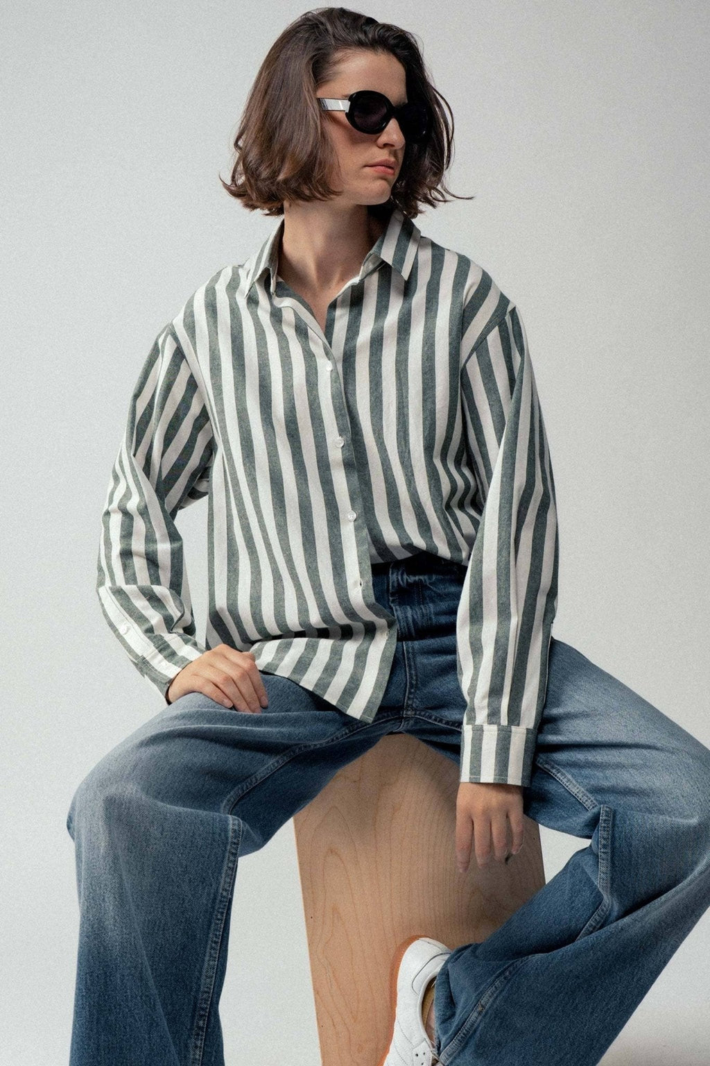 Urban Daizy "Outlaw" Western Striped Button-Down Collared Shirt — Brown & Olive 100% Cotton Oversized Fit - Rooted & Reckless Co.