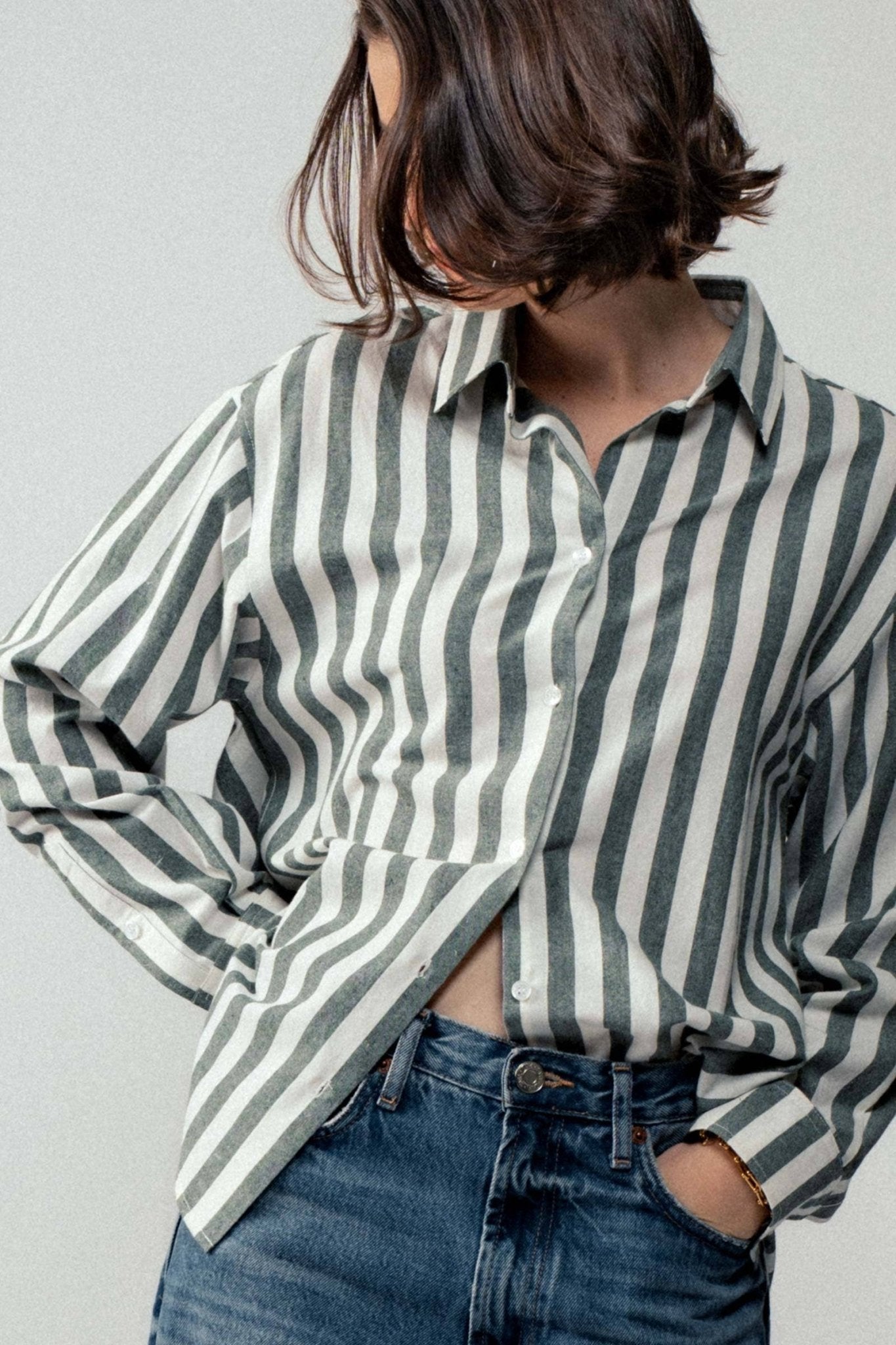 Urban Daizy "Outlaw" Western Striped Button-Down Collared Shirt — Brown & Olive 100% Cotton Oversized Fit - Rooted & Reckless Co.