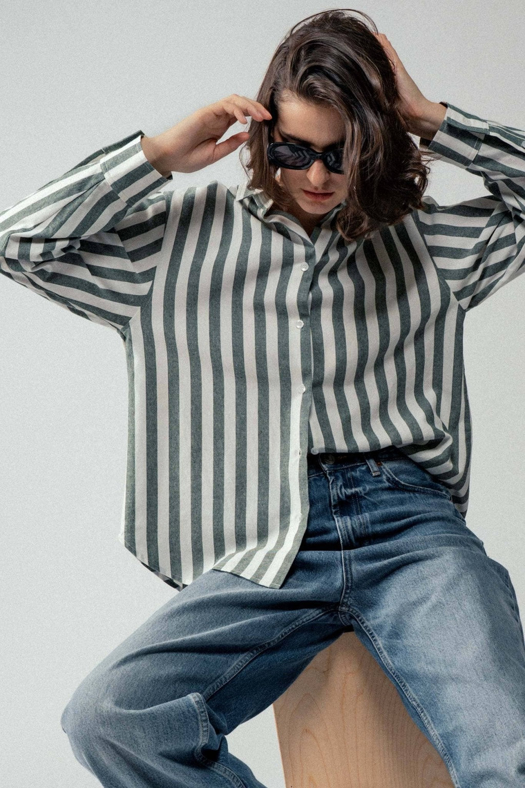 Urban Daizy "Outlaw" Western Striped Button-Down Collared Shirt — Brown & Olive 100% Cotton Oversized Fit - Rooted & Reckless Co.