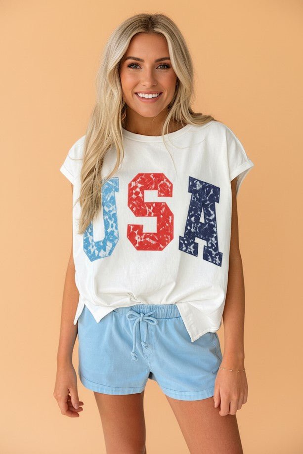 USA Colorblock Letter Dolman Sleeve Tee - Rooted & Reckless Co.