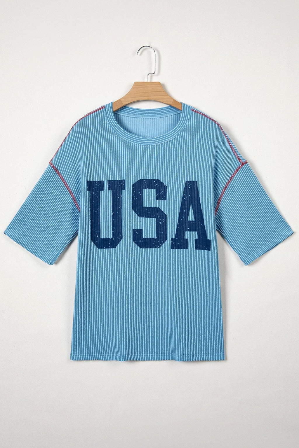 USA Corded Knit Short Sleeve Graphic Top - Rooted & Reckless Co.