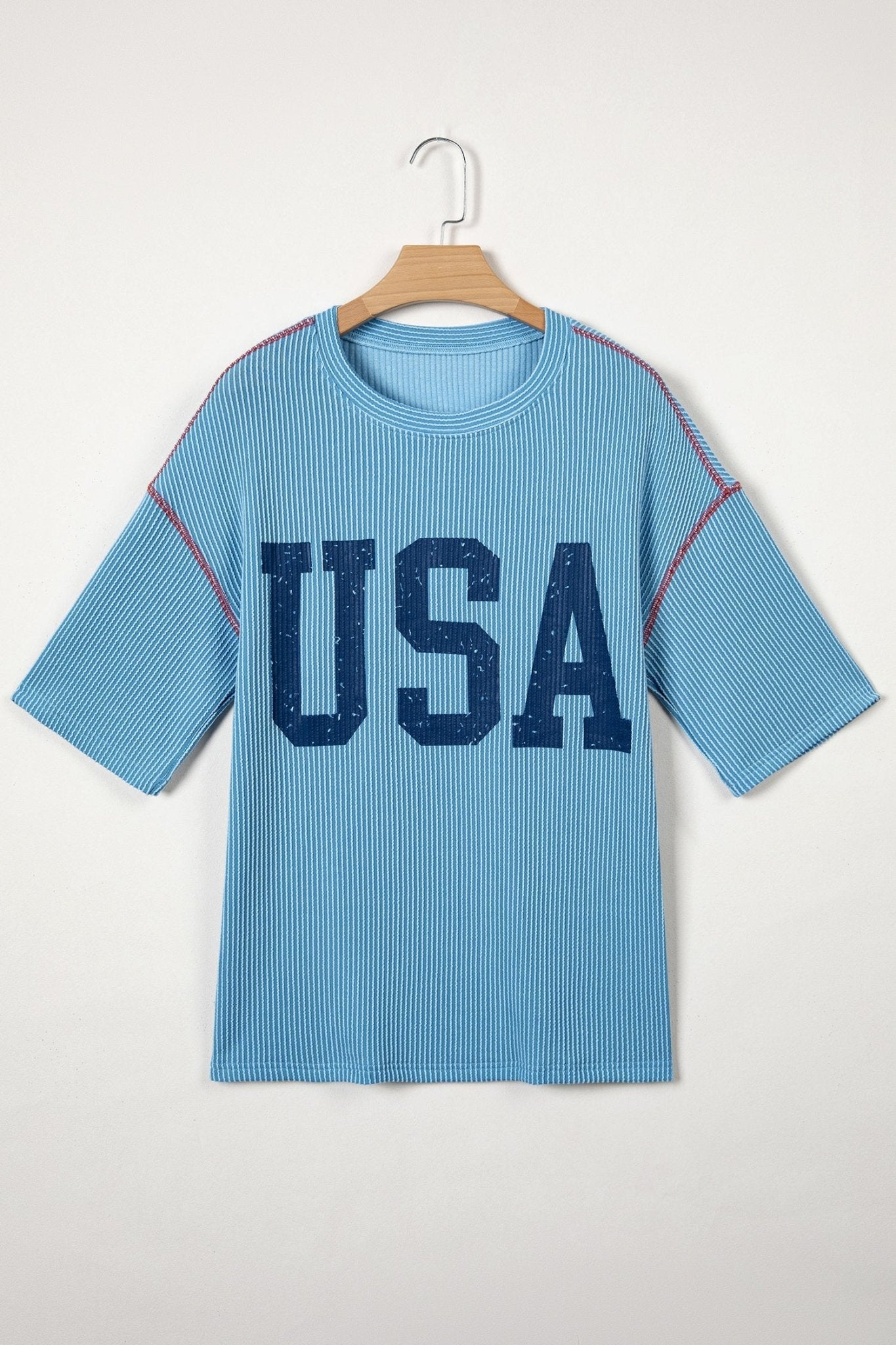 USA Corded Knit Short Sleeve Graphic Top - Rooted & Reckless Co.