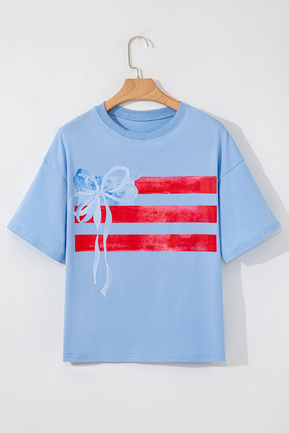 USA Flag Bow Crewneck Graphic Tee - Rooted & Reckless Co.