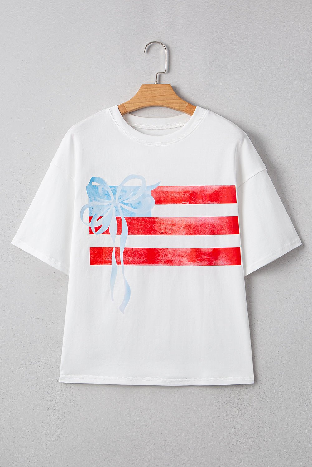 USA Flag Bow Crewneck Graphic Tee - Rooted & Reckless Co.
