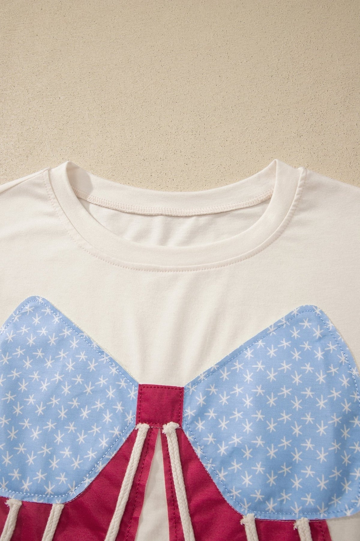 USA Flag Bow Patch Loose Knit T-Shirt - Rooted & Reckless Co.