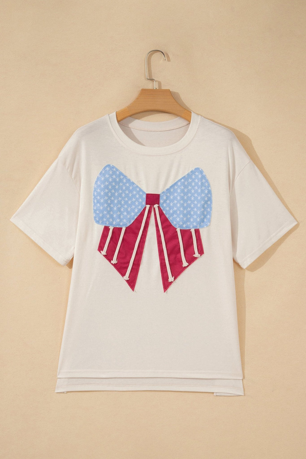 USA Flag Bow Patch Loose Knit T-Shirt - Rooted & Reckless Co.