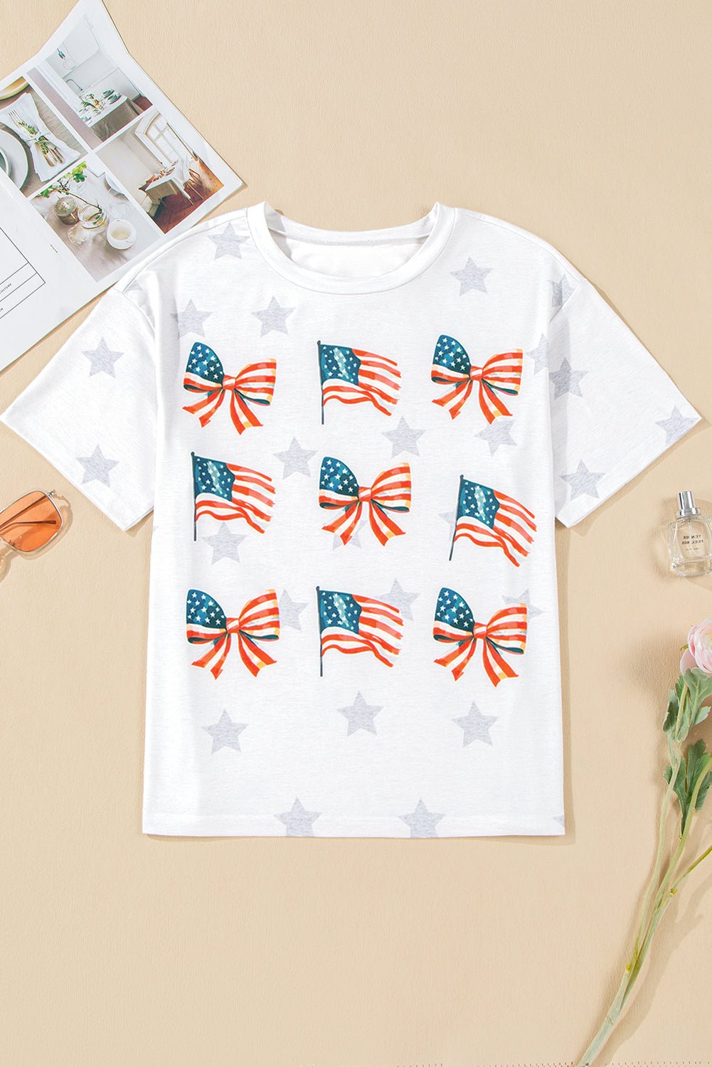 USA Flag & Bow Star Graphic T-Shirt - Rooted & Reckless Co.