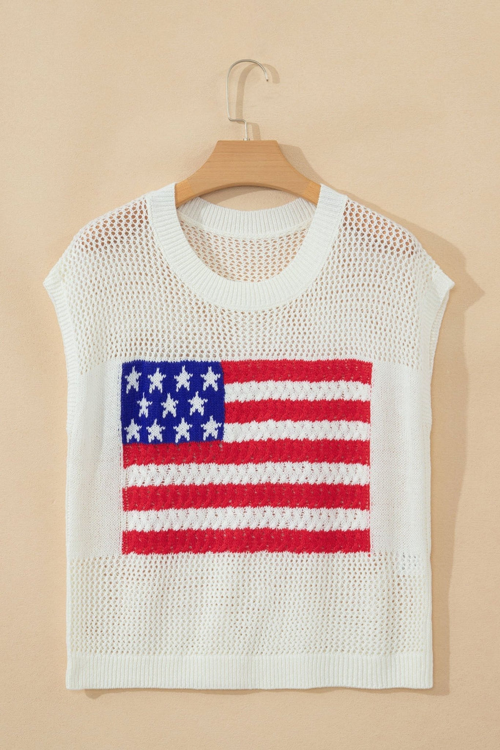 USA Flag Crochet Short Sleeve Sweater Top - Rooted & Reckless Co.