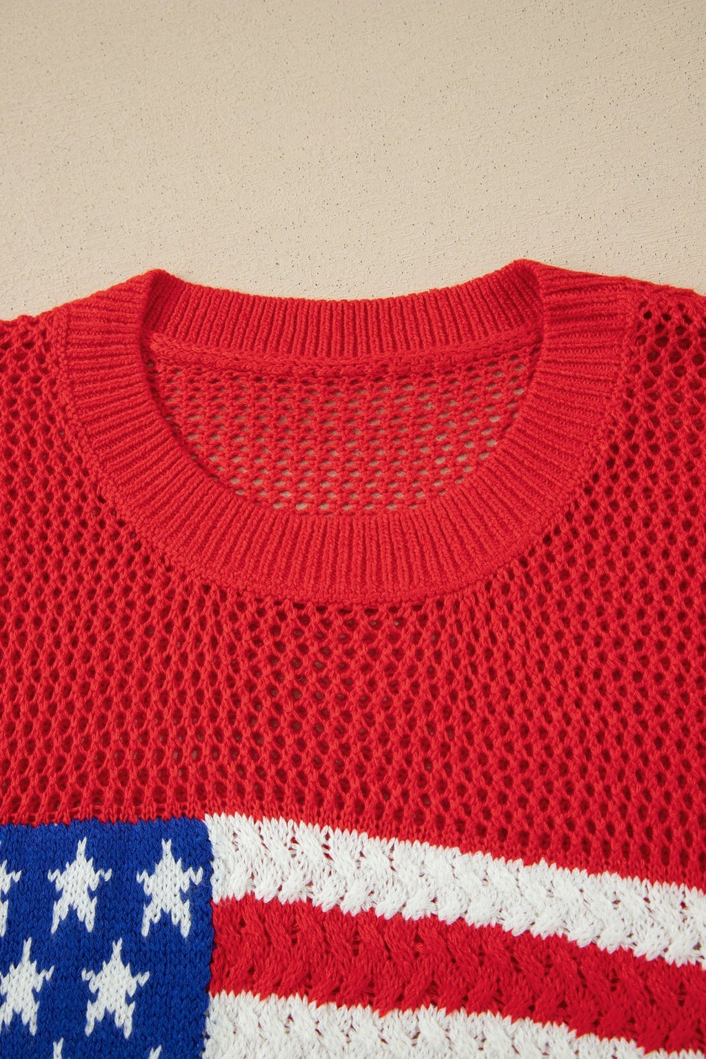 USA Flag Crochet Short Sleeve Sweater Top - Rooted & Reckless Co.