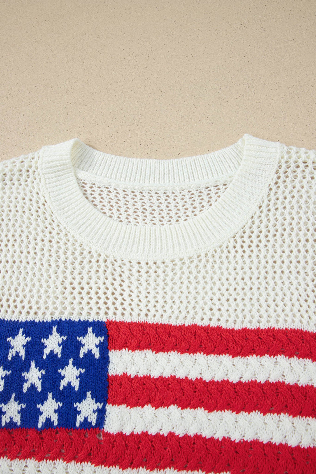 USA Flag Crochet Short Sleeve Sweater Top - Rooted & Reckless Co.