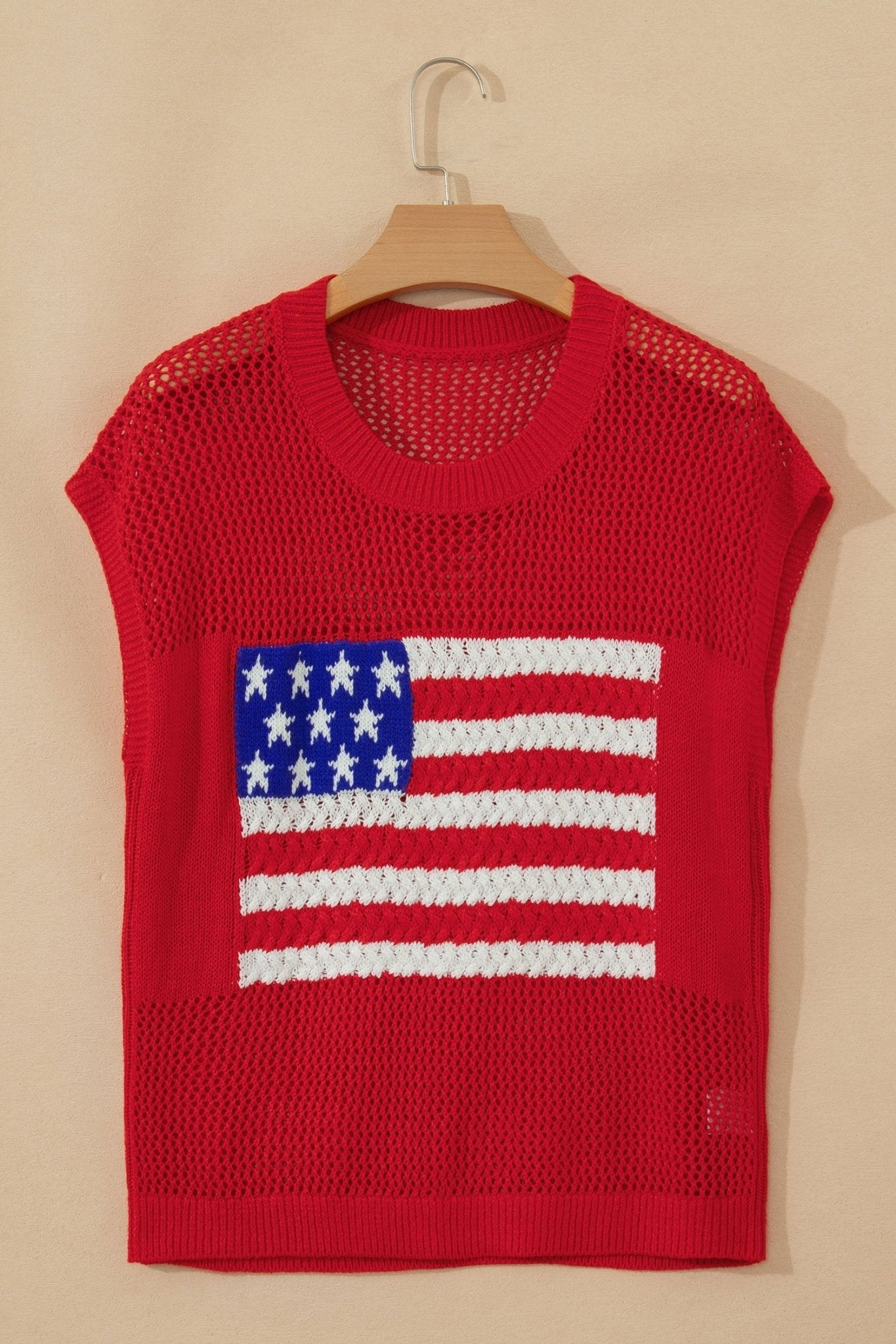 USA Flag Crochet Short Sleeve Sweater Top - Rooted & Reckless Co.