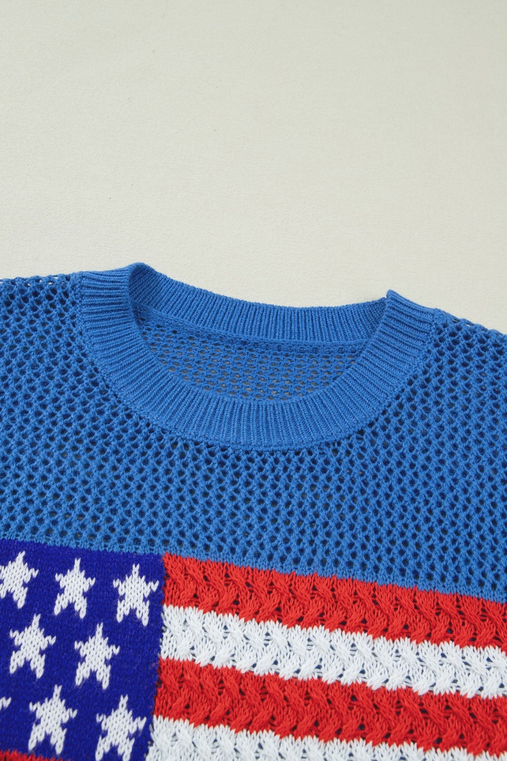 USA Flag Crochet Short Sleeve Sweater Top - Rooted & Reckless Co.