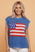 USA Flag Crochet Short Sleeve Sweater Top - Rooted & Reckless Co.
