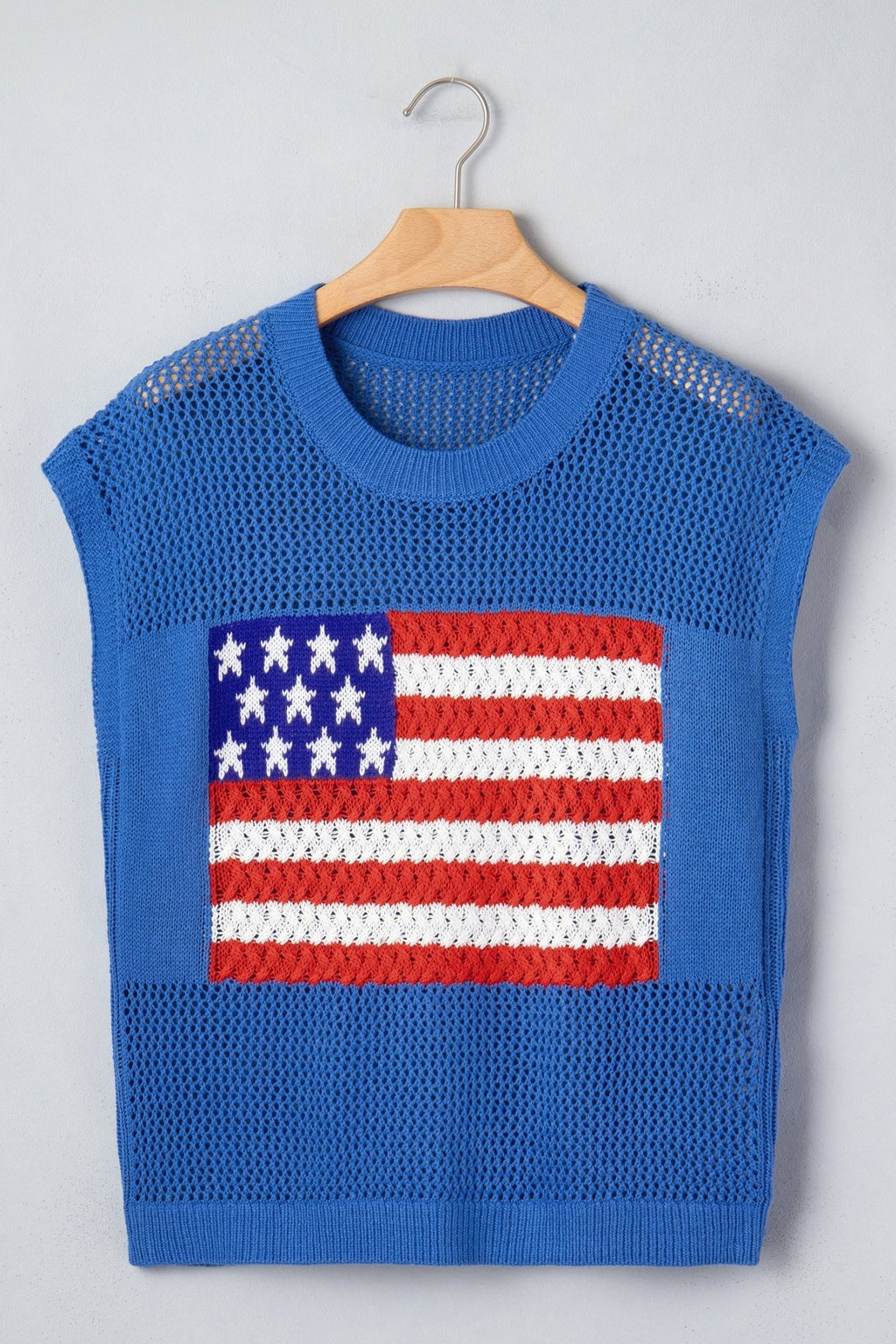 USA Flag Crochet Short Sleeve Sweater Top - Rooted & Reckless Co.