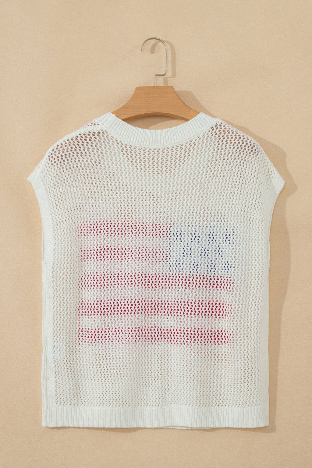 USA Flag Crochet Short Sleeve Sweater Top - Rooted & Reckless Co.