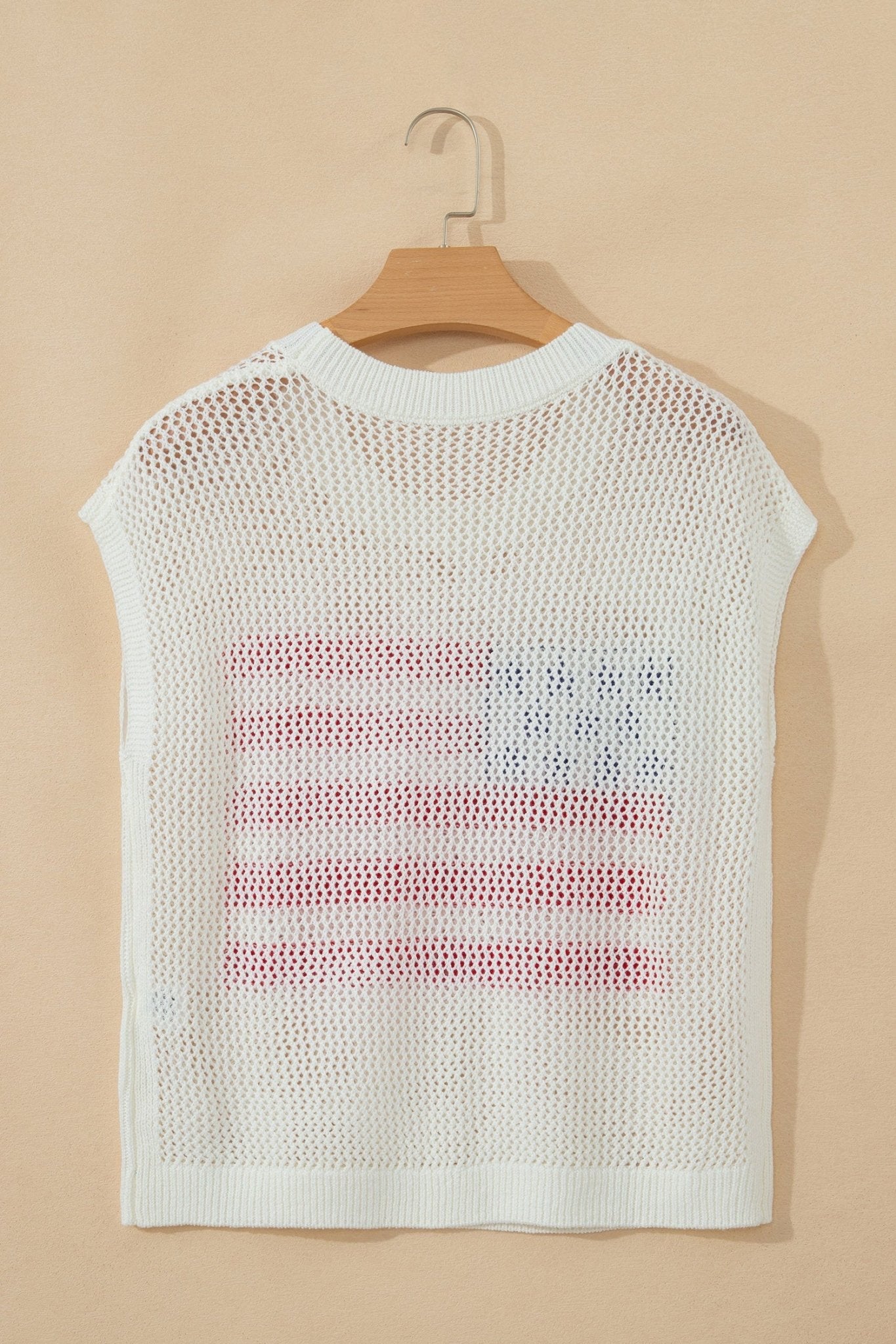 USA Flag Crochet Short Sleeve Sweater Top - Rooted & Reckless Co.