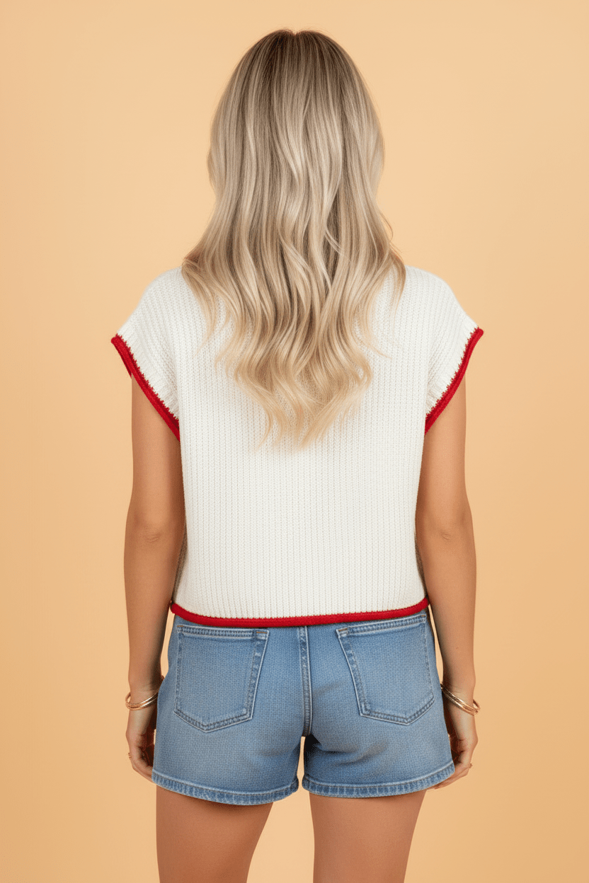 USA Flag Cropped Short Sleeve Sweater - Rooted & Reckless Co.