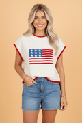 USA Flag Cropped Short Sleeve Sweater - Rooted & Reckless Co.