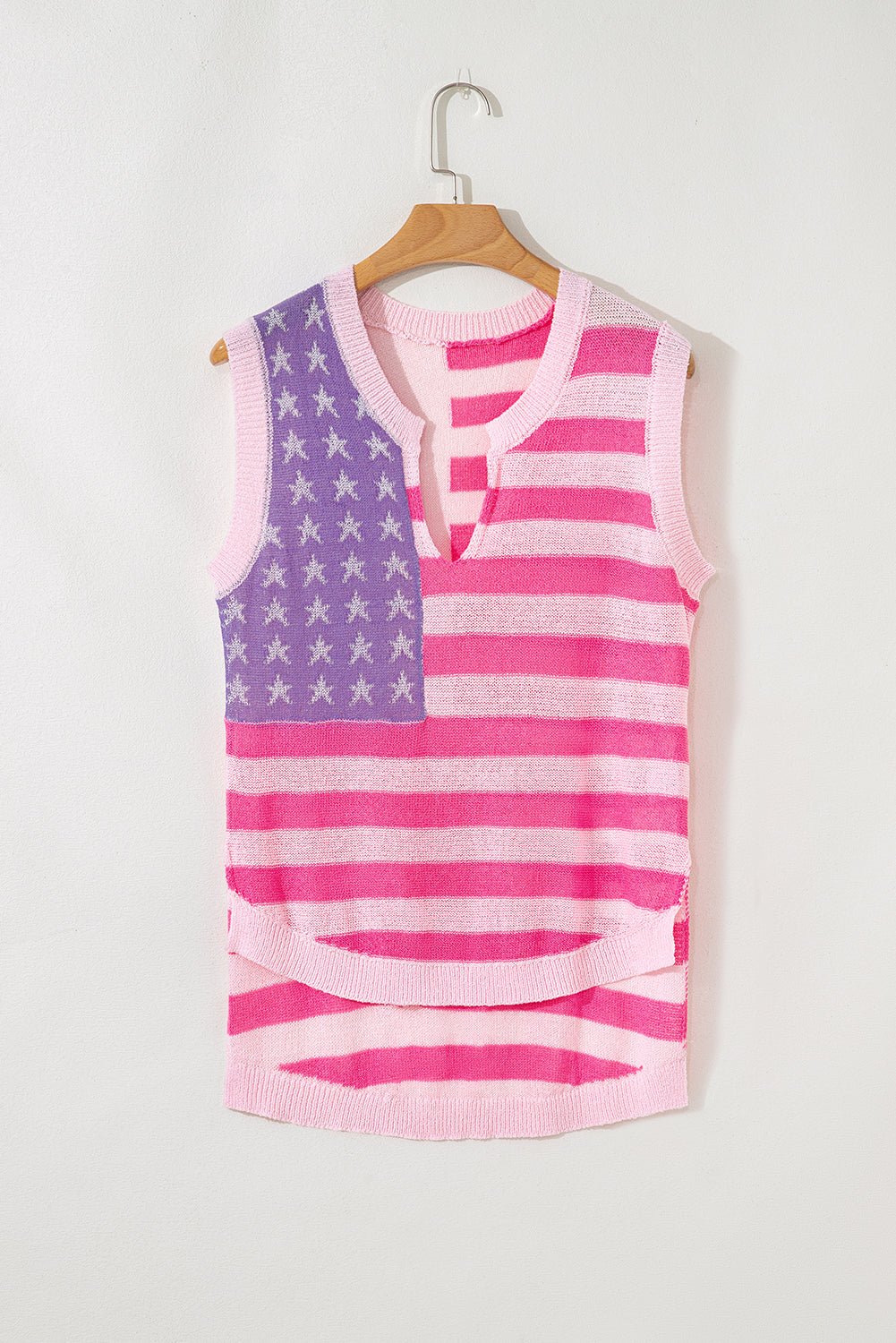 USA Flag Notch Neck Sleeveless Sweater Top - Rooted & Reckless Co.