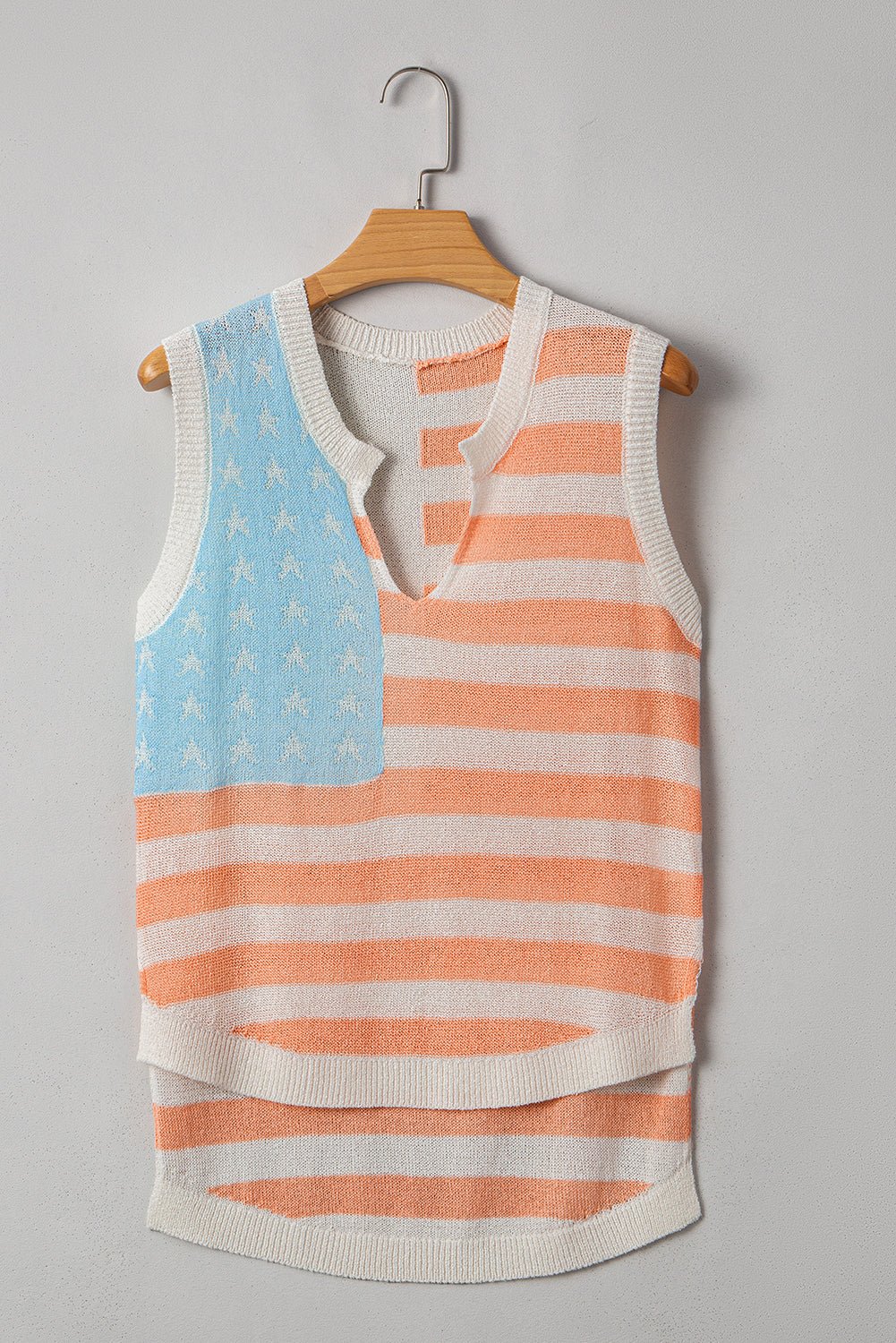 USA Flag Notch Neck Sleeveless Sweater Top - Rooted & Reckless Co.
