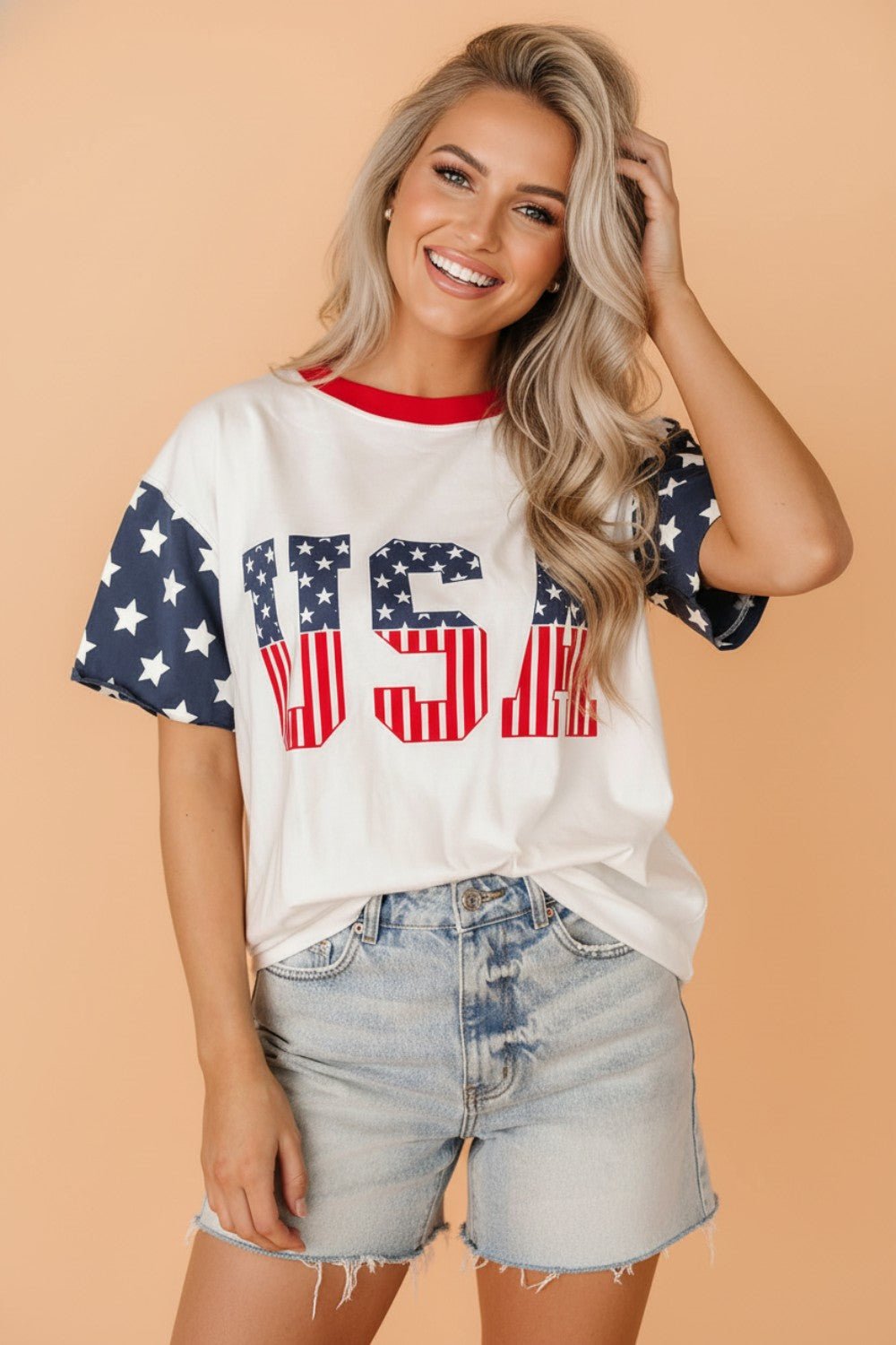USA Flag Patchwork Short Sleeve Graphic Tee - Rooted & Reckless Co.
