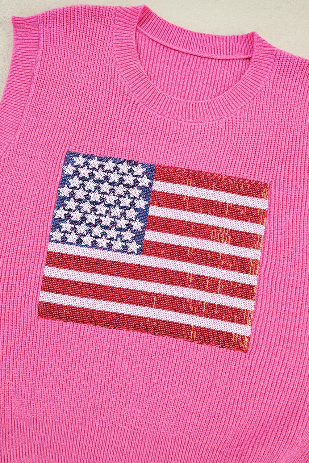 USA Flag Sequin Sleeveless Knitted Top - Rooted & Reckless Co.