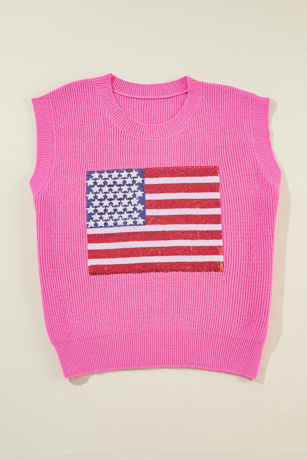 USA Flag Sequin Sleeveless Knitted Top - Rooted & Reckless Co.