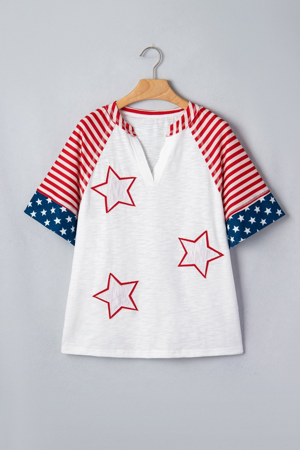 USA Flag Star Patchwork Short Sleeve Top - Rooted & Reckless Co.