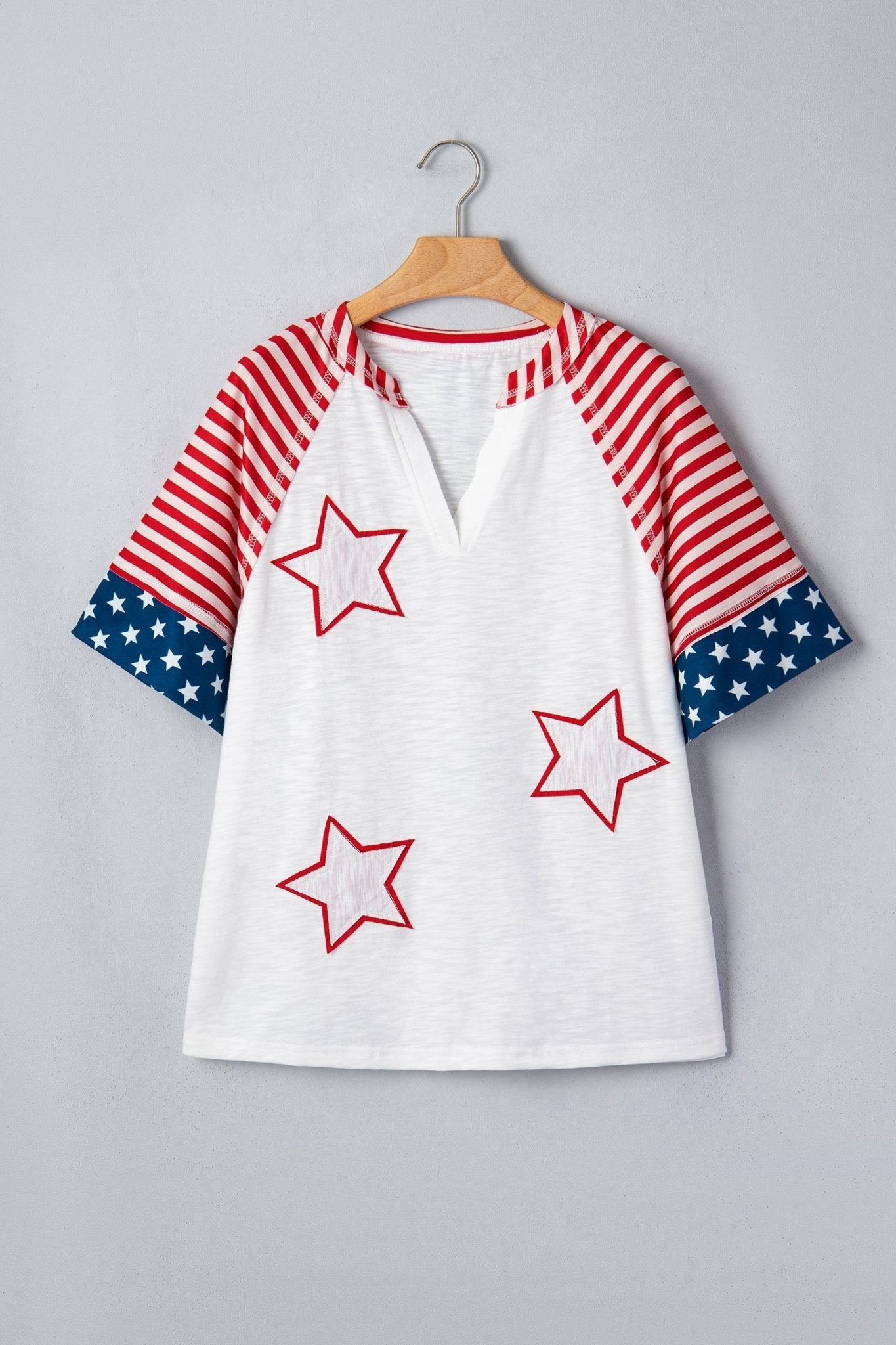 USA Flag Star Patchwork Short Sleeve Top - Rooted & Reckless Co.