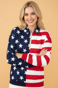 USA Flag Stars & Stripes Zip Collar Oversized Sweatshirt - Rooted & Reckless Co.