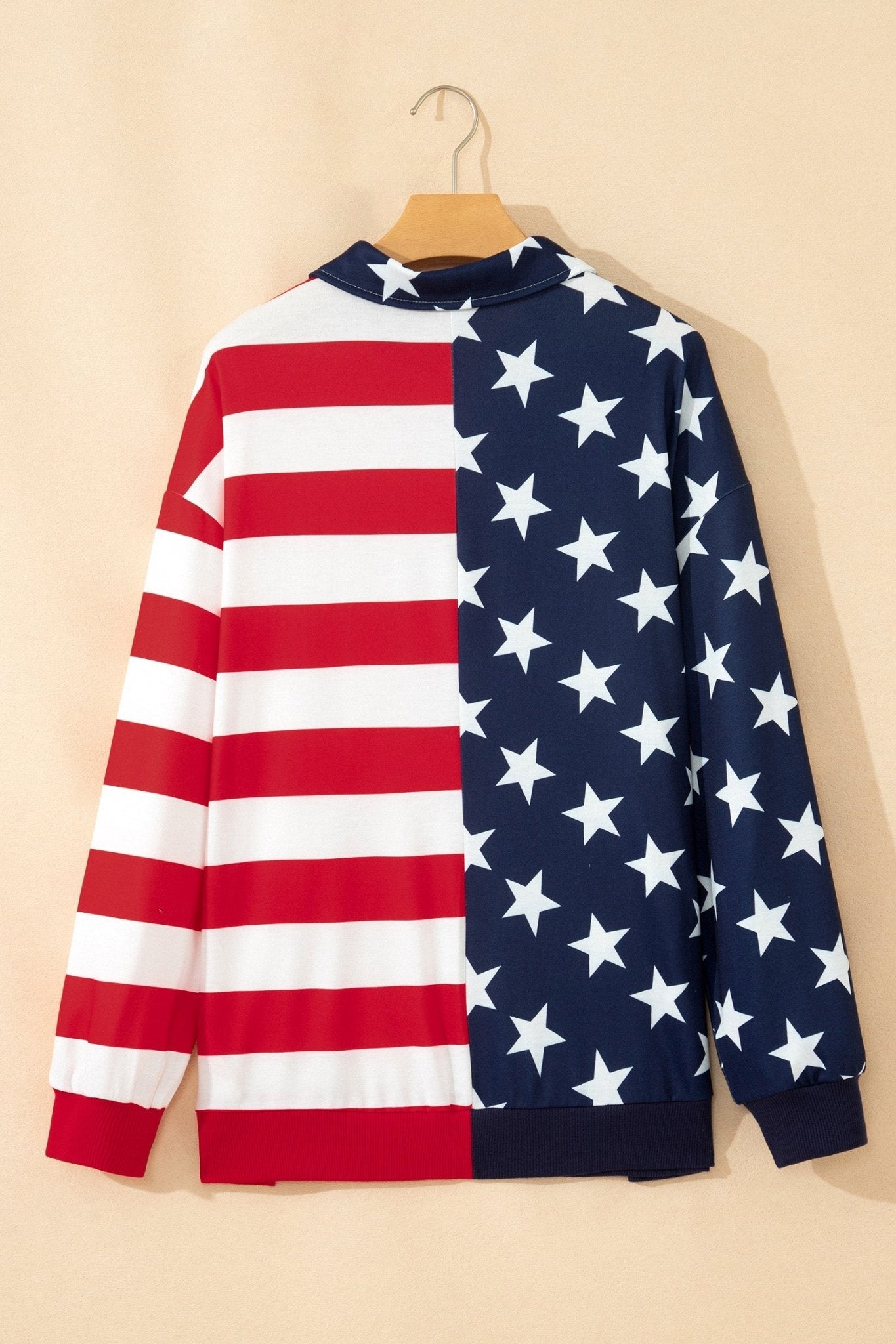 USA Flag Stars & Stripes Zip Collar Oversized Sweatshirt - Rooted & Reckless Co.