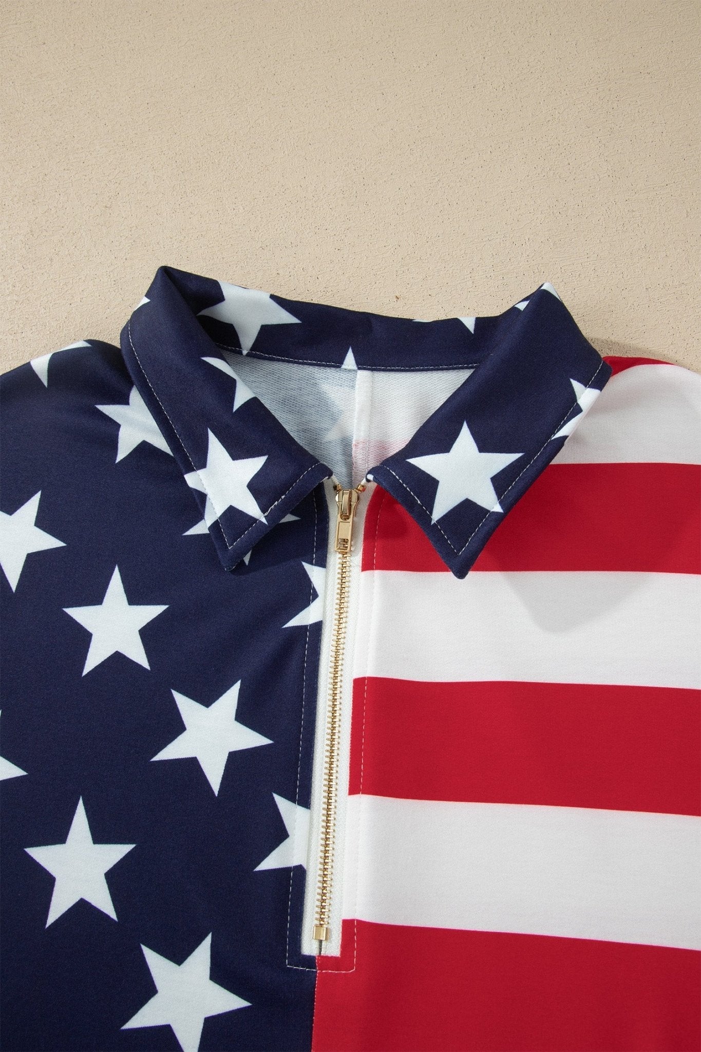 USA Flag Stars & Stripes Zip Collar Oversized Sweatshirt - Rooted & Reckless Co.