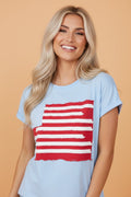 USA Flag Textured Patchwork Cap Sleeve Tee - Rooted & Reckless Co.