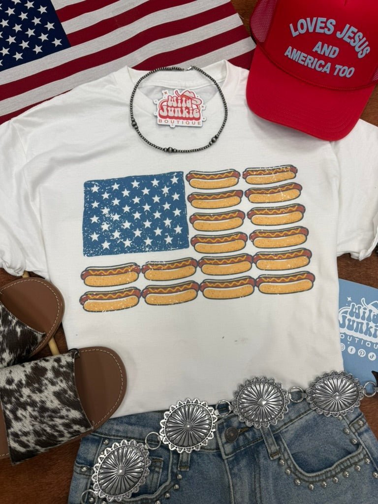 USA Hot Dog Flag Graphic Tee - Rooted & Reckless Co.
