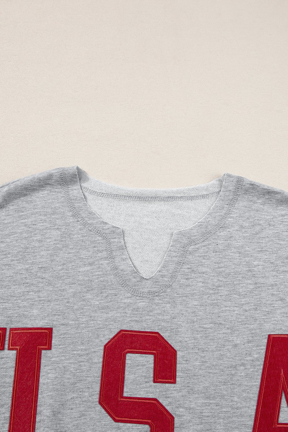 USA Patch Lettering Notch Neck Short Sleeve Tee - Rooted & Reckless Co.