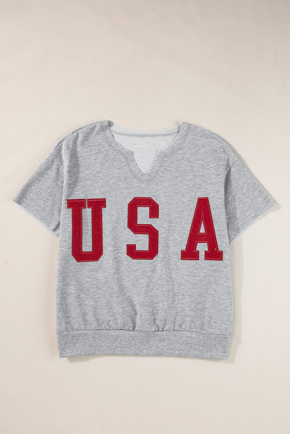 USA Patch Lettering Notch Neck Short Sleeve Tee - Rooted & Reckless Co.